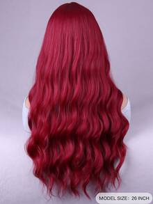 1 Piece Curly Synthetic Hair Wig With Bangs, Burgundy Long Wavy Heat Resistant Fiber Wig For Girls' Parties Or Daily Use - Multicolor - View 5