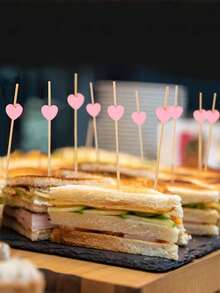 100pcs Heart-Shaped Bamboo Cocktail Picks, Natural Bamboo Toothpicks, Suitable For Valentine's Day Party Appetizers, Fruit, Cakes, Desserts, BBQ Snacks, Sandwiches