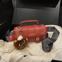 1pc Mini Retro Cylinder Handbag For Women, Daily Use (With Furry Accessory) - Red - View 9