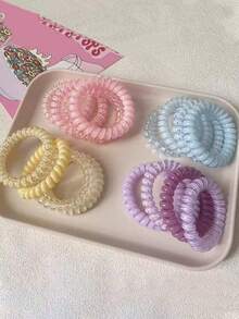 Bộ 4 chiếc dây buộc tóc cỡ lớn làm từ dây điện thoại, kiểu dáng tối giản, độ đàn hồi cao, dùng để giữ tóc đuôi ngựa, không gây hư tổn, phụ kiện tóc đa năng. - Nhiều màu - Xem 6