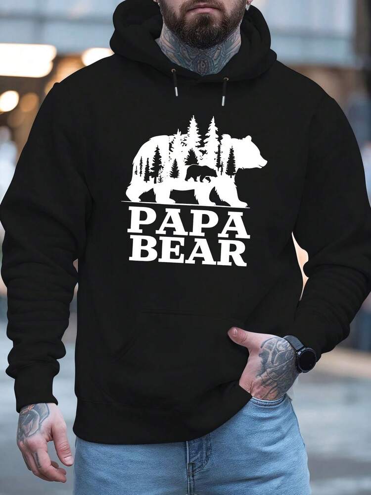 En otoño e invierno, Papa Bear diseñó una sudadera de terciopelo estampada para hombres con un diseño de gorra multifuncional, adecuada para las temporadas de primavera y otoño, disponible en tallas extragrandes. - Negro - Añade 7
