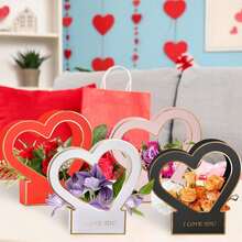 2 Pcs Heart Shaped Handheld Flower Box Folding Paper Flower Bouquet Wrapping Basket Flower Packaging Gift Box For Valentine's Day Floral Arrangement Wedding Mother's Day - Multicolor - View 3