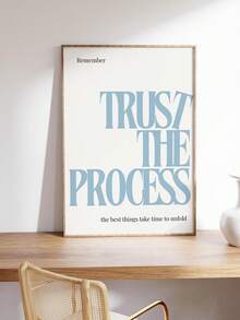 1张无框“相信过程”海报，蓝色极简主义字体，积极励志语录印刷品，宿舍装饰，酷炫公寓美学励志墙画，生日礼物，送给朋友，办公室装饰，无框积极海报，卧室墙画，时髦字体印刷品 - 彩色 - 查看 5
