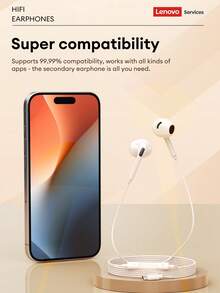 联想YF02有线耳机，简约入耳式设计，配备Type-C或3.5mm接口，高保真环绕立体声，降噪功能，高清通话，低延迟，适用于音乐、游戏、电影、学习和办公，兼容智能手机和电脑。 - 白色 - 查看 9
