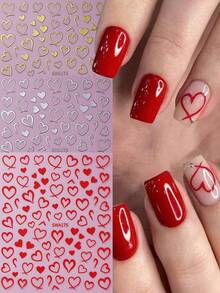 Bộ 3 miếng dán móng tay hình trái tim màu đỏ chủ đề Ngày Valentine, hình trái tim rỗng màu đồng, vàng, bạc, tự dính, miếng dán móng tay tự làm cho Ngày Valentine, đồ trang trí móng tay, phù hợp cho móng tay của phụ nữ và bé gái. - Nhiều màu - Xem 2