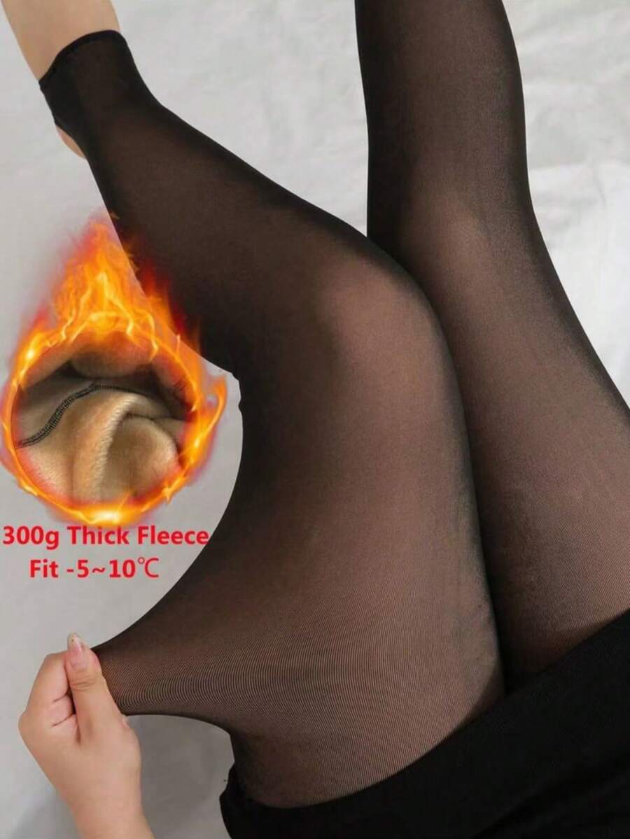 1 buc. Colanți transparenți artificiali, mărime plus, 300 g, colanți căptușiți termic, groși, pentru toamnă/iarnă, șosete opace calde pentru femei, dresuri termice moi și pufoase, colanți negri minimalisti la modă, potriviți pentru Halloween, Crăciun, temperatură -5~10°C - Negru - Vizualizare 1