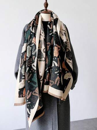 1 pieza Bufanda/calentador de cuello de cachemira sintética tejida con patrón de gato de dibujos animados, cálida y versátil para usar con aire acondicionado, adecuada para otoño/invierno