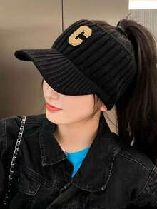 Gorro de punto de invierno para mujer con forro, material acrílico sin estiramiento, gorra de tapa plana, construcción de punto, sombreros boina transpirables para mujer - Diseño plegable para todas las estaciones, artesanía de rayas, inelástico, tema navideño - Multicolor-C - Ver 2