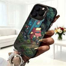Cubierta de telefono para iPhone con diseño de casa encantada en bosque azul y rojo estampado con texto 80000 para uso diario en cafeterias y viajes - Blanco - Ver 6