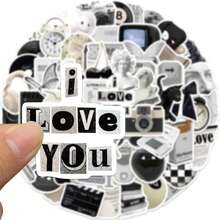 50张黑白美学贴纸套装，Y2K笔记本电脑贴纸，复古乙烯基贴纸，适合成人和青少年 - 彩色 - 查看 7