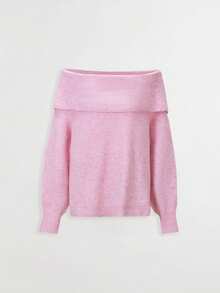 2025秋冬露肩翻领露背针织衫，简约时尚，适合约会和日常穿着，时尚优雅的粉色女装 - 粉色 - 查看 4