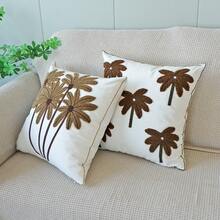 1件热带棕榈树刺绣抱枕套，波西米亚海滩风格家居装饰靠垫套，棕白刺绣枕套，中性色调棕榈刺绣装饰沙发抱枕套 - 彩色 - 查看 3