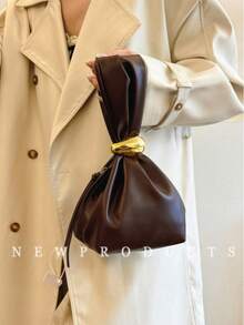 FEISTURE 1 件纯色 PU 皮革褶皱云形手提包，适合女孩、女士、大学生和办公室职员，适合工作、商务、通勤和上学 - 摩卡棕 - 查看 7