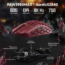 ATTACK SHARK R5Ultra Carbon Fiber Wireless Gaming Mouse, 8K Polling Rate, 42000 DPI – PAW3950 MAX Sensor – 39g Ultralight – Nordic 52840 MCU Chip – Wired/Bluetooth/2.4GHz Programmable Mouse For PC/Win - Đỏ - Xem 4