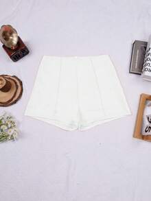 Apperloth A 街头纯色高腰弹力接缝细节休闲修身紧身短裤音乐节 - 白色 - 查看 5