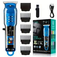 Cordless Hair Clippers For Men – Professional Zero Gap T-Blade Trimmer, Rechargeable, LCD Display, Adjustable Blade & Combs – Home & Barbershop Use (Blue) - Blue - View 2