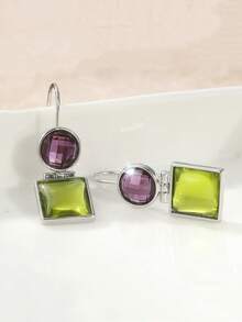 一对优雅简约的紫绿色仿水晶吊坠耳环，简约时尚，适合女性佩戴，可作为节日礼物或日常/度假佩戴。 - 金色 - 查看 5