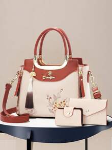 3pcs Embroidered Women Handbag Set, Including Shoulder Bag, Crossbody Bag And Tote Bag - Multicolor - View 11