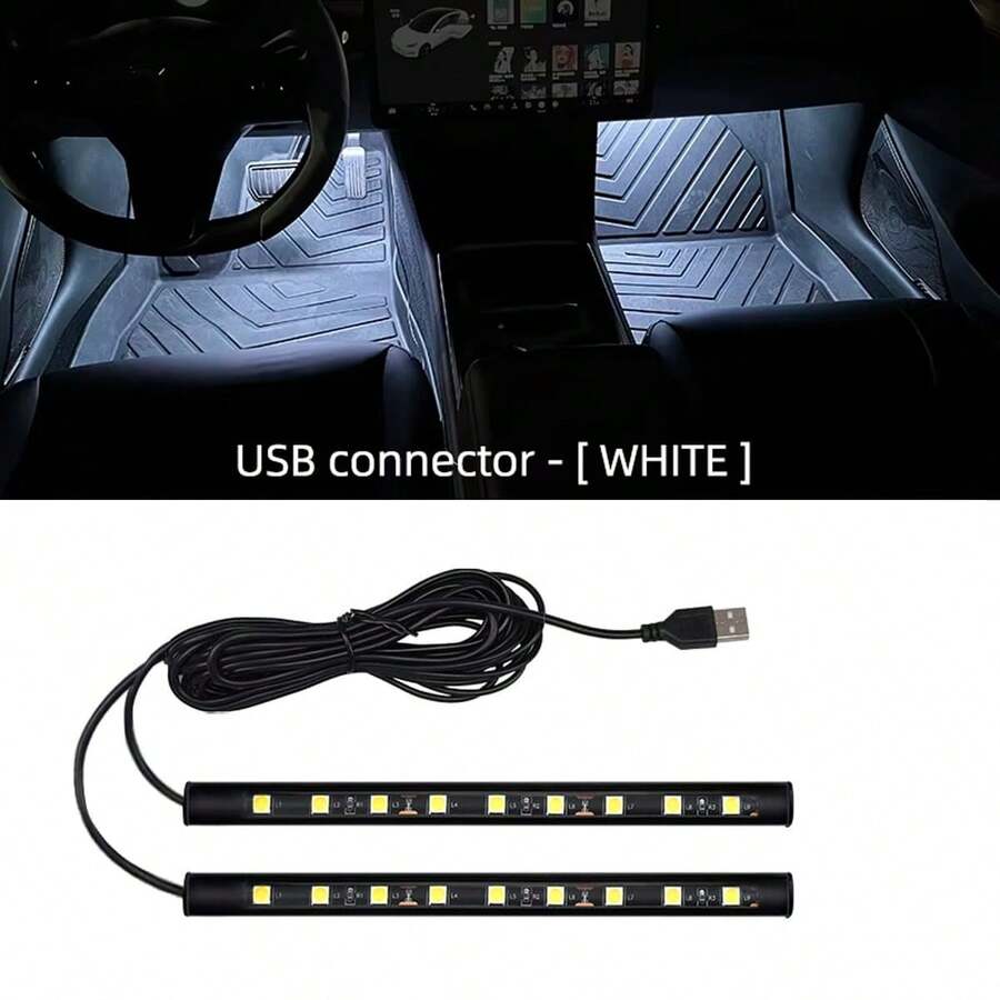 1 pieza 2 en 1 USB de coche decorativo luz ambiental - Blanco - Ver 1