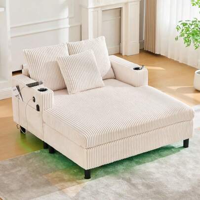 Spacious, Soft Chaise Longue Recliner With Side Cup Holders, USB Ports, And Integrated LED Ambient Lighting – Perfect For The Living Room, Bedroom, Or Conservatory