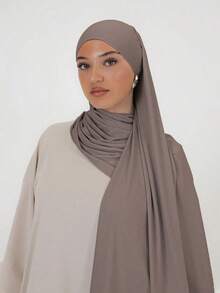 1pc Women's Solid Color Jersey Hijab, Soft & Skin-Friendly Modal Scarf Headscarf, Minimalist Casual Versatile For Daily & Outdoor Wear, Hijab Accessories - Brown - View 1