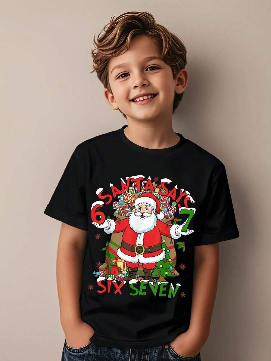 Camiseta Divertida De Navidad Con Broma De Papá Noel Que Dice "Seis Siete" 67 - Camiseta De Conteo De Navidad Número 67 Con Diseño De Papá Noel Y 6/7, Camiseta Casual Lavable A Máquina Para Fiestas De Navidad - Ropa Divertida De Navidad, Camiseta De Navidad - Oscuro - Ver 1