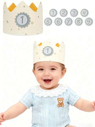 数字生日皇冠 - 适合生日 - 派对装饰帽，缎面材质，带有1-9数字纽扣，适用于万圣节、圣诞节活动和派对用品。万圣节和圣诞节适用，也适用于圣诞节、新年、情人节和各种派对活动。