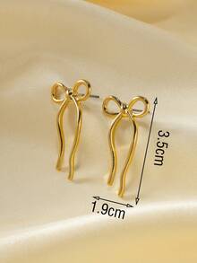 1 Cặp Hoa tai nơ tối giản phù hợp cho các quý cô đeo hàng ngày, hẹn hò, dự tiệc - Vàng - Xem 6