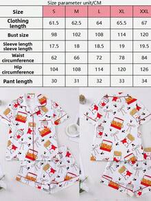 Two Piece Set Of Fried Chicken And French Fries Cola Printed Women's Pajamas, Made Of Milk Silk Material, Breathable And Soft, Including A Collared Shirt And Loose Elastic Shorts, Suitable For Family Gatherings, Birthday Gifts, Christmas Parties, Outdoor Activities - 白色 - 查看 8