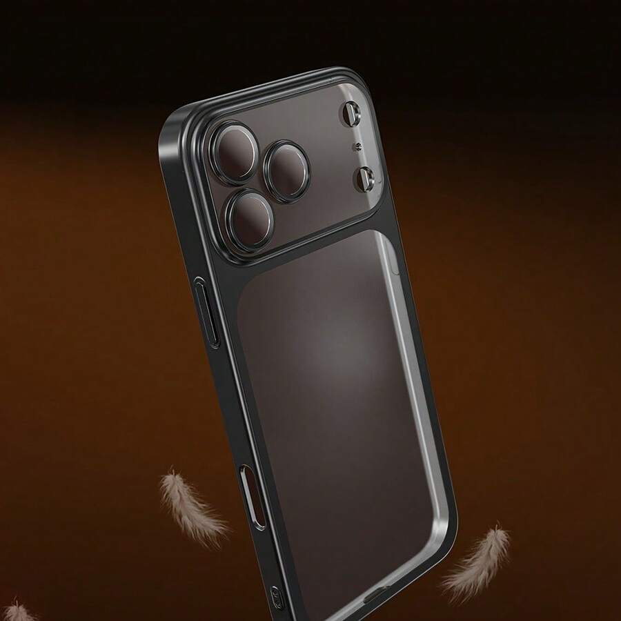 Luxury Matte Transparent Electroplated Edge Phone Case Suitable For IPhone 17, 16, 15, 14, 13 Pro Max Plus 17Air With Shock-Absorbing Lens Film And Transparent Back Cover, Anti Drop Protective Case, Minimalist Style, Streamlined Design, High-Quality Protective Case - 黑色 - 查看 1