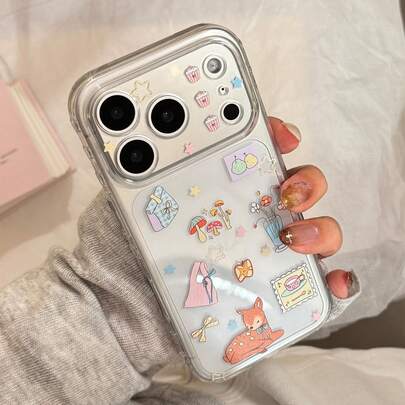 Ốp lưng điện thoại Kavenfort 1 chiếc trong suốt hình bình hoa hươu hoạt hình dễ thương, tương thích với iPhone 16 Pro Max, 17, 12, 15, 13, kiểu dáng sáng tạo, hình học, hoạt hình, dễ thương, độc đáo, phong cách .