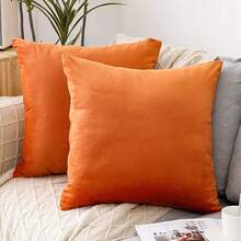 1个/2个装 万圣节主题装饰抱枕套，天鹅绒材质，适用于沙发、卧室、客厅、户外，尺寸：12x20英寸（30x50厘米）/18x18英寸（45x45厘米），橙色 - 橘色 - 查看 17