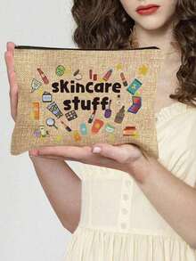 时尚化妆包，印有“护肤品”字样 - 拉链化妆品收纳袋，男女通用多功能旅行配件，无异味轻便设计，大容量化妆包，女生洗漱包，旅行用品，姐妹朋友送礼佳品，收纳袋，洗漱包，手提包，女生礼物，便携式折叠收纳袋，外出旅行必备（四色可选），圣诞节，情人节礼物 - 彩色 - 查看 16