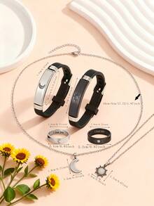 ATLVXJL Bộ 6 món trang sức cặp đôi/tình bạn phát sáng trong bóng tối, vòng tay silicon, nhẫn, trang sức thường ngày thích hợp đeo hàng ngày và làm quà tặng ngày lễ tình nhân - Nhiều màu - Xem 7