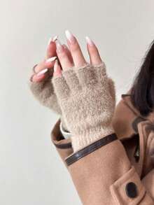 1 双女士时尚加厚保暖半指手套，加厚防寒触屏手套，适合户外骑行、运动、冬季佩戴+冬季装备+小熊手套+圣诞节