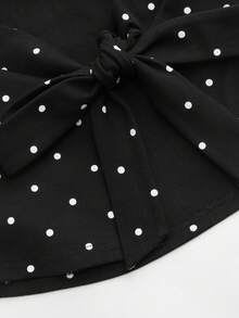 女士时尚深V领系带波点褶皱抹胸上衣休闲黑色 - 黑色 - 查看 4