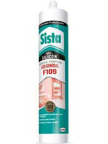 Sista F109 Uso General, sellador universal, pegamento de silicona para fachadas, cerramientos y reparaciones en el hogar, adhesivo resistente y duradero, transparente, 1x300ml - Transparente - Ver 12
