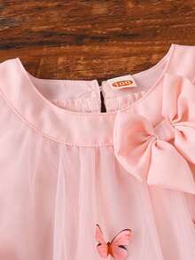 Robe mi-longue en maille d'été pour filles avec décoration de papillon 3D, convient pour les fêtes, les sorties quotidiennes et fait un excellent cadeau d'anniversaire pour les petites filles - Rose bonbon - Voir 3