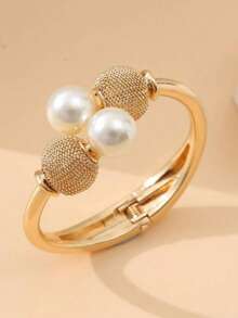 1 件夸张大珍珠开口袖口手镯，送给女性的最佳礼物，夏季风格 - 彩色 - 查看 4