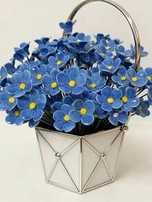 1/4支手工捏制陶瓷勿忘我花，手工陶瓷花，“蓝色之爱”匠心打造，不易褪色，永不凋谢，适合情人节和婚礼场地室内外装饰——情人节完美礼物之选，室内装饰，艺术家居装饰，可爱人造花 - 彩色 - 查看 11