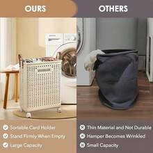 1pc Laundry Cart With Rolling Wheels - Multi-Functional Personal Care Product Dispenser And Storage Box With Processing Design - Dirty Laundry Basket, Clothes Storage Basket - Space-Saving Home Storage Solution, Suitable For Clothes, Accessories, And Laundry Baskets - Fyrhjulig helvit L - Visa 7