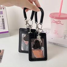 Fashion PU Leather Card Holder Double Card Slot With Lanyard Idol Photos Protective Cover Simple ID Card Holder
