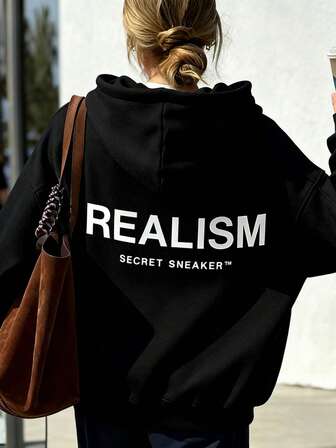 REALISM SECRET SNEAKER ™，圣诞节，新年，圣诞女装，女士冬季服装，女士秋季服装，女士秋季上衣，女士休闲落肩连帽衫（带口袋）