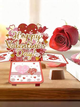 Tarjeta de San Valentín 3D desplegable, tarjeta de regalo con forma de corazón con tarjeta de mensaje y sobre, tarjeta de boda desplegable romántica, tarjeta de San Valentín desplegable para mujer, tarjeta de aniversario para esposa, tarjeta de boda, tarjeta de amor desplegable, tarjeta de papel tallado a mano, tarjeta de dibujos animados hecha a mano, regalos para fiestas, decoraciones para fiestas, decoraciones para regalos, adecuada para esposa, novia, esposo, parejas, aniversario de novia y San Valentín