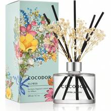 COCODOR Flower Reed Diffuser Set 6.7oz White Jasmine Scent Diffuser With Sticks Home Fragrance Reed Diffuser For Bathroom Shelf Decor Holiday Gifts - WhiteJasmine - View 1