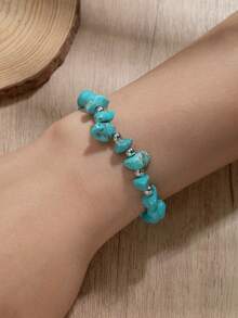 1pc Men's Adjustable Asymmetrical Turquoise Beaded Bracelet, Casual Fashion Wrist Chain Jewelry For Daily Wear - Multicolor - View 4