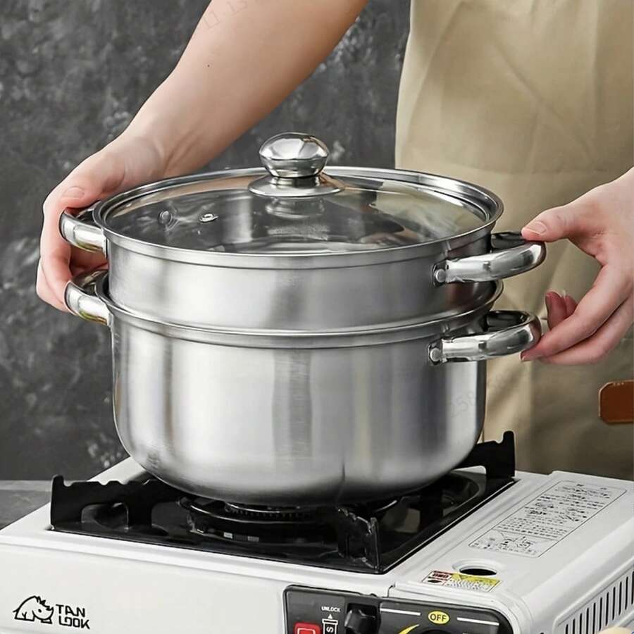 High Quality Stainless Steel Steamer Set, Includes Pot, Steamer Tray And Lid, 304 Stainless Steel, Thick And Durable, Dishwasher , Fast Heat Conduction Bottom, Suitable For All Stove Types