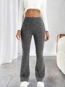Pantalones deportivos de yoga con cintura alta, unicolor, acampanados, pantalones ajustados de compresión para correr y hacer ejercicio, ropa de mujer - Gris - Ver 1