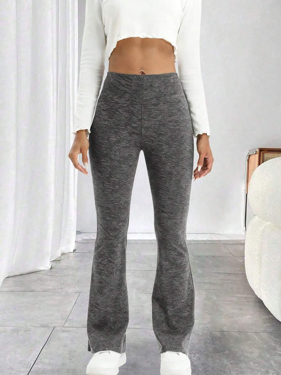 Pantalones deportivos de yoga con cintura alta, unicolor, acampanados, pantalones ajustados de compresión para correr y hacer ejercicio, ropa de mujer - Gris - Ver 1