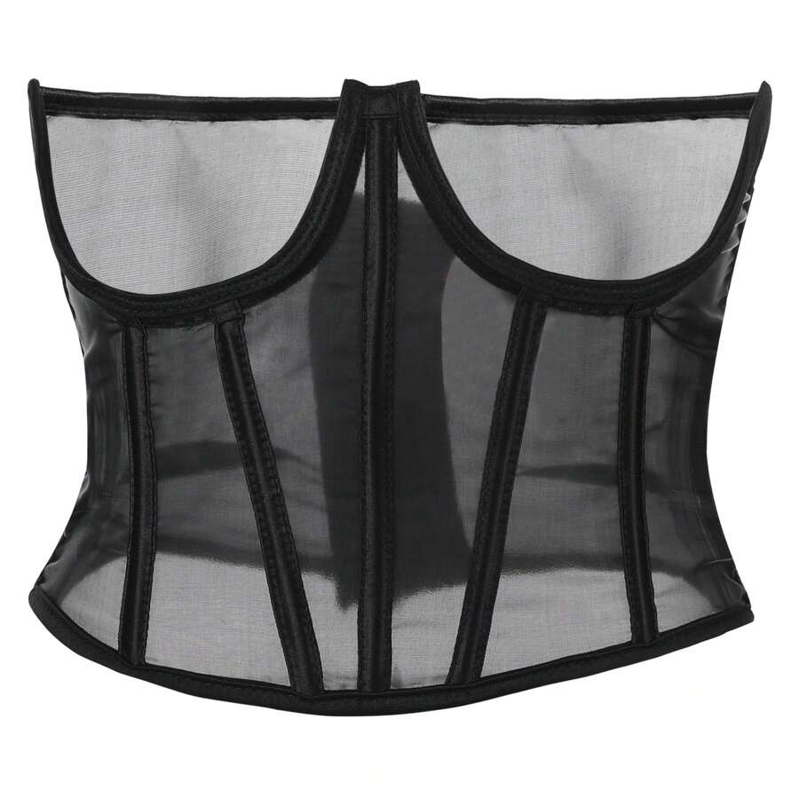 1 Stück Damen transparentes Mesh Korsett, sexy durchsichtiger Taillenformer, kann als Oberbekleidung getragen werden - Schwarz - Übersicht 1